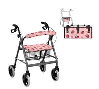 Vanideaoty Ladybug Seat and Backrest Rollbar Covers Love Heart Washable Rollator Basket for Seniors Walker Bags Reusable Big Capacity for Women Seniors