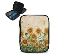 Vanideaoty Sunflower Crochet Hook Case Portable Knitting Needle Storage with Web Pockets Crochet Storage Organizer for Swing Hooks, Lighted Hooks, Needles and Accessories