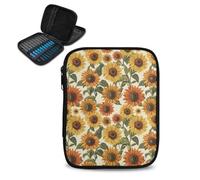 Vanideaoty Sunflower Crochet Hook Case with Web Pockets Knitting Needle Organizer Portable Crochet Organizers and Storage for Swing Crochet Hooks, Lighted Hooks, Needles and Accessories