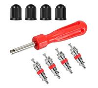 Vaniika Valve Core Remover, with 4 Valve Cores and Tyre Valve Caps, Red Single Head Valve Extractor, Tyre Valve Tool for Bicycle, Car, Motorcycle, Truck, Repair Tool