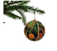Vanika Bauble - Deep Green with Bright Floral Embroidery | 10cm | Luxury Handmade Fabric Ornament | Sustainable Home & Event Décor | Eco-Friendly Gift Idea | Artisan Embroidered Bauble | UK Made