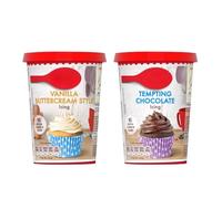 Vanilla Buttercream Style Icing 400g & Tempting Chocolate Icing 400g - Ready to Use Cake Frosting Tubs for Cupcakes, Layer Cakes & Desserts Smooth, Flavourful and Easy to Spread Ideal for Home Baking
