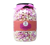 Vanilla Flavoured Mini Marshmallows in a Large Gift Jar with a Pink Ribbon, 600g, Pink Cream and White Mallows, Luxury Sweets Gift