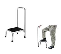 Vanilla Leisure - Heavy Duty Single Step with hand rail, Durable Steel, Easy assembly and Easy Carry, Silver Safe Step, Caravans, Motorhomes Or For the Home.