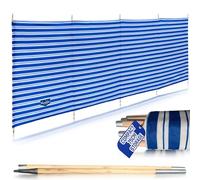 Vanilla Leisure - Non-woven Windbreak 5 Pole L345xH123 - For Camping, Beach, Caravan - Heavy Duty wooden split poles with Metal Tipped Ends Extra Stability with a 6mm beading sewn onto both sides.