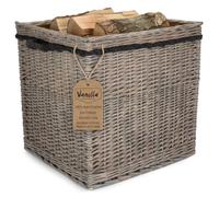 Vanilla Leisure Willow Log Baskets, Multiple Shapes and Sizes (Grey Wash, Small, Square)
