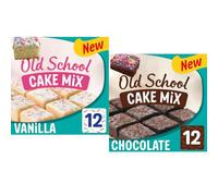 Vanilla Old School Cake Mix and Chocolate Old School Cake Mix 436g Variety Pack, Easy Traybake Kit with Icing & Sprinkles, Includes Baking Tray, Just Add Eggs, Oil & Water, Makes 12 Slices