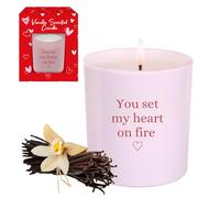 Vanilla Scented Candle - 40 Hour Approx Burn Time | Romantic Pink Glass Holder with Heart Design | H9cm x 8cm Dia | Gift for Her & Him | Home Décor, Bedroom, Anniversary, Date Night (Vanilla)