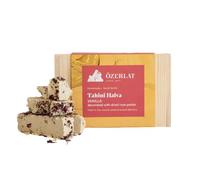 Vanilla Tahini Halva decorated with Rose Petals by Ozerlat - Luxury Gourmet Sesame Dessert Sweets, Vegan & Gluten Free, Premium Wooden Gift Box, 300g