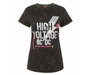 Vanilla Underground Ac/dc Womens Black Slogan Text With Band Logo Short Sleeved T-Shirt (Xx-Large)