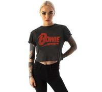 Amplified David Bowie T-Shirt Cropped for Women | Ladies Band Music Logo Crop Grey Top | Festival Merchandise XL