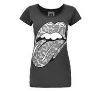 Vanilla Underground Amplified Clothing Womens Grey Rolling Stones Leopard Tongue Logo Short Sleeved T-Shirt (Small)