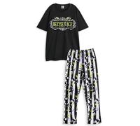 Vanilla Underground Beetlejuice Mens Black Logo Short Sleeve Long Leg Pyjama Set (Large)