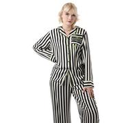 Vanilla Underground Beetlejuice Womens Black Stripey Long Sleeve Long Leg Pyjama Set (16-18)