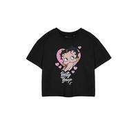 Vanilla Underground Betty Boop Black Cropped Short Sleeve T-Shirt | Heart Graphic Tee | Cartoon Character Crew Neck Top | Retro Casual Wear Apparel for Women