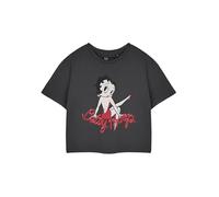 Vanilla Underground Betty Boop Womens Grey Cropped Short Sleeve Graphic Tee | VIA Cartoon Character Crew Neck T-Shirt | Casual Black Apparel for Everyday Wear