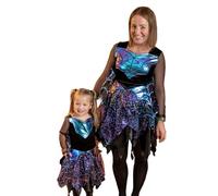 Vanilla Underground Black Purple Spider Halloween Costume OPTIONS Adult OR Child | 2 Piece Dress-Up Outfit with Sheer Mesh Long Sleeves | Merch