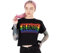 Blondie Cropped T-Shirt for Women | Ladies Rainbow Music Band Logo Black Crop Top | Clothing Merchandise Gifts