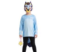 Vanilla Underground Bluey Kids 4 Piece Costume | Long Sleeve Top with Mask, Tail & Star Wand | Blue Character Fancy Dress Outfit for Halloween Party | Unisex Children's Dress-Up Set | Bluey Merch