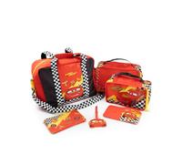 Vanilla Underground Cars Lightning McQueen Red 6 Piece Luggage Set | Boys Travel Bags with Overnight Bag, Pouches & Passport Holder | Checkered Flag Pattern | Disney Merch