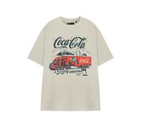Coca-Cola Womens Beige Christmas Graphic Tee | Classic Holiday Theme Crew Neck T-Shirt | A Merry Christmas Plain Top for Women | Short Sleeve Festive Apparel for Casual Wear