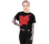Vanilla Underground David Bowie Womens Black Character Cropped Short Sleeved T-Shirt (Xx-Large)