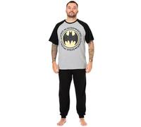 DC Comics Batman Mens Pyjama Set | Adult Grey & Black Superhero Loungewear Pants and T-Shirt PJ Bundle | Batman Logo Short Sleeve Tee Long Leg Bottom Pajama | Nightwear Movie Merchandise Gift for Him