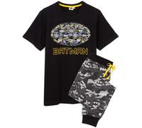 Vanilla Underground Dc Comics Mens Black Camo Logo Short Sleeve Long Leg Pyjama Set (Xx-Large)