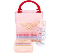 DC Comics Wonder Woman Lunch Bag | Rectangular Tote Style 3 Piece Set with Water Bottle & Snack Container | Embrace Superhero Power | Pink Shield Design for Adults & Kids | Wonder Durable Material