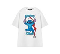 Vanilla Underground Disney Lilo & Stitch Womens White Merry Xmas Short Sleeved T-Shirt (Medium)