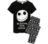 Vanilla Underground Disney The Nightmare Before Christmas Womens Black Jack Skellington Placement & All-Over Print Short Sleeve Long Leg Pyjama Set (M
