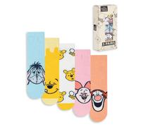 Disney Winnie The Pooh Womens Calf Socks Set of 5 | Character Prints Featuring Pooh, Eeyore, Piglet, Tigger | Multicoloured Blue, Yellow, White, Pink, Orange Merch - 4-8 UK