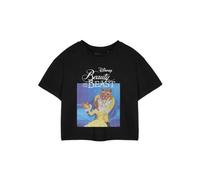 Vanilla Underground Disney Womens Black Beauty & The Beast Cropped Short Sleeved T-Shirt (Small)