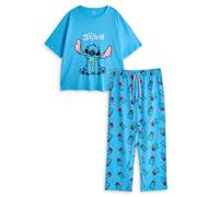 Disney Lilo & Stitch Womens Pyjama Set | Adults Stitch Graphic Short Sleeve Top & Long Leg PJ Bottoms in Blue | Ladies Character All Over Print Nightwear | Animated Cartoon Movie Merchandise Gift