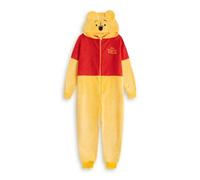 Disney Winnie the Pooh Women's Yellow & Red Zip-Up Onesie | Long Sleeve Hooded Loungewear in Cosy Fleece | Cartoon Sleepwear | Ideal for Relaxing & Lounging Merch - Medium