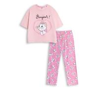 Disney The Aristocats Marie Womens Pink Short Sleeve Long Leg Pyjama Set | Cartoon Print Sleepwear with 'Bonjour!' Slogan | Retro Loungewear for Nighttime Merch - Medium