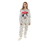 Disney Women's 101 Dalmatians Long Sleeve Long Leg Pyjama Set White Fleece Polkadot Small