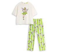 Disney Tinkerbell Womens Green Short Sleeve Long Leg Pyjama Set | Striped Sleepwear with Tinker Bell Design | Comfortable Nightwear Merch - X-Large