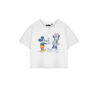 Disney Mickey & Minnie Womens White Vintage Cropped Short Sleeve T-Shirt Characters Graphic Tee for Women | Short-Sleeved Retro Fashion Apparel | Merchandise for Her