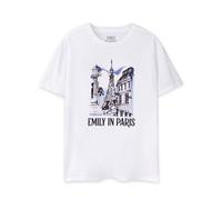 Vanilla Underground Emily In Paris Womens White Sketchy Cityscape Short Sleeved T-Shirt (Large)