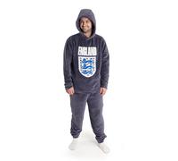 Vanilla Underground England Mens Grey Long Sleeve Long Leg Pyjama Set | Classic Hooded Sleepwear in Cosy Fleece | National Football Team Branding | England Merch - Medium