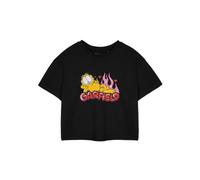 Vanilla Underground Garfield Womens Black Flames Cropped Short Sleeved T-Shirt (Small)