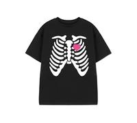 Vanilla Underground Girls Black Ribcage T-Shirt | Graphic Tee | Short Sleeve Top for Kids | Spooky Merchandise Apparel Gift | Teen Halloween Fashion | Unique Design Shirt for Boys and Girls