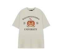 Vanilla Underground Halloween Town Womens Beige Graphic Tee | Short-Sleeved T-Shirt for Women | Spooky Town Theme | Autumn Fashion Top | Halloween Merchandise | Unique Gift Idea for Her