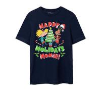 Vanilla Underground Hey Arnold Mens Blue Happy Holidays Homie Short Sleeved T-Shirt (Medium)