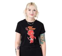Vanilla Underground Hot Stuff The Little Devil Women's Black Cropped Short Sleeve T-Shirt | Crop Top Graphic Tee Gift for Ladies | Retro Summer Apparel for Her
