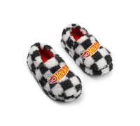 Vanilla Underground Hot Wheels Boys Black & White Checkered Slip On Loafer Slippers | Fleece Pull-On Home Slippers with Red Lining & Embroidered Logo | Kids Indoor Everyday Wear