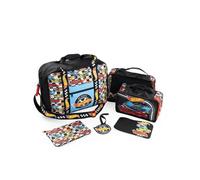Vanilla Underground Hot Wheels Checker Board Cars Black, Blue, Red 6 Piece Luggage Set | Boys Travel Bags with Overnight Bag, Pouch & Passport Holder | Hot Wheels Merch