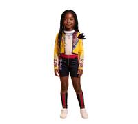 Vanilla Underground KPop Demon Hunters Rumi Girls 2 Piece Costume | Yellow Spiked Jacket, White Top and Pink Shorts Fancy Dress Outfit | Kids Character Dress-Up with Chain and Socks