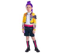 Vanilla Underground KPop Demon Hunters Rumi Girls 2 Piece Costume | Yellow Spiked Jacket, White Top and Pink Shorts Fancy Dress Outfit | Kids Character Dress-Up with Chain and Socks